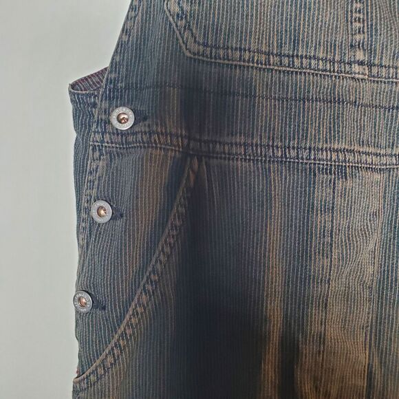 Vintage Sundance Denim Dress Bib Overall Maxi Cotton Brown Pinstripe Size 8 Y2K - Picture 8 of 11